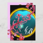 MAGIC BERRIES 4,MONOGRAMM rotes Age Einladung (Vorne/Hinten)