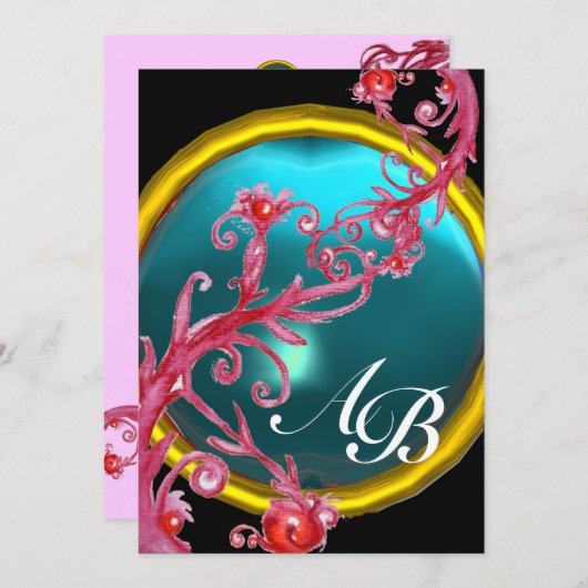 MAGIC BERRIES 4,MONOGRAMM rotes Age Einladung (Vorne/Hinten)