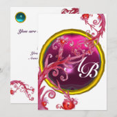 MAGIC BERRIES 4,MONOGRAMM rotes Age Einladung (Vorne/Hinten)
