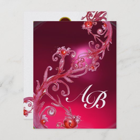 MAGIC BERRIES 4,MONOGRAMM, rotes Ruby-Eis Einladung (Vorne/Hinten)