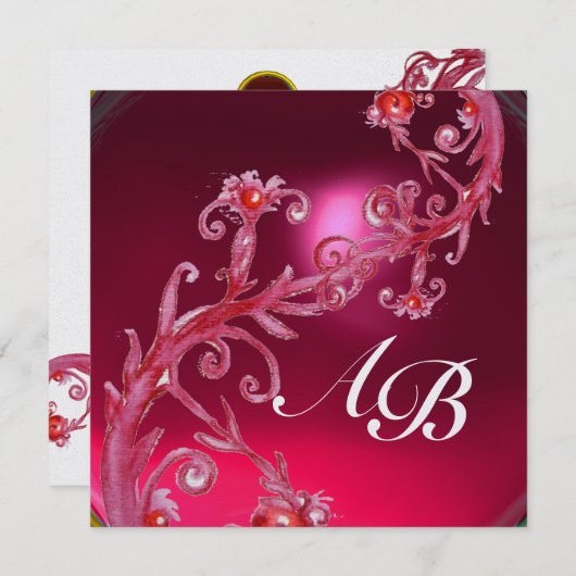 MAGIC BERRIES 4,MONOGRAMM, rotes Ruby-Eis Einladung (Vorne/Hinten)