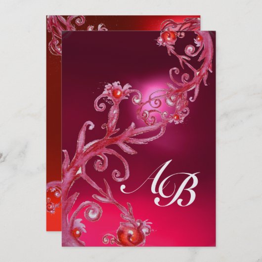 MAGIC BERRIES 4,MONOGRAMM, rotes Ruby-Eis Einladung (Vorne/Hinten)