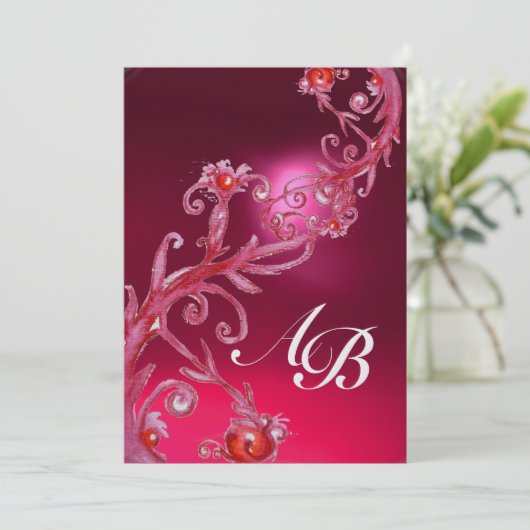 MAGIC BERRIES 4,MONOGRAMM, rotes Ruby-Eis Einladung (Stehend Vorderseite)
