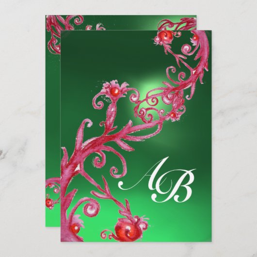 MAGIC BERRIES 4,MONOGRAMM Rotjade Einladung (Vorne/Hinten)