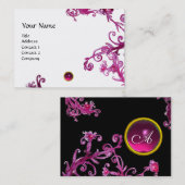 MAGIC BERRIES FUCHSIA GEM MONOGRAM, Schwarz-weiß Visitenkarte (Vorne/Hinten)