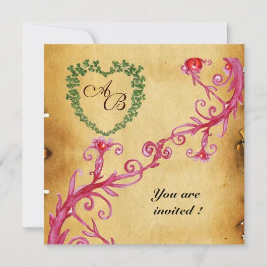 MAGIC BERRIES KLEEBLATT HERZ MONOGRAM Pergament Einladung (Vorderseite)