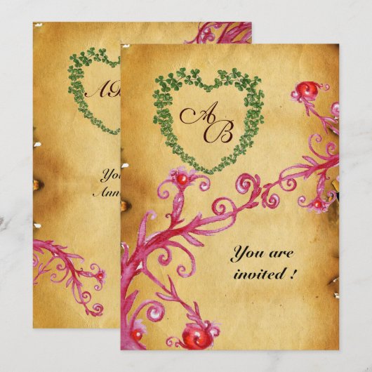 MAGIC BERRIES KLEEBLATT HERZ MONOGRAM Pergament Einladung (Vorne/Hinten)