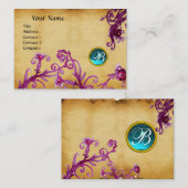 MAGIC BERRIES MONOGRAM, Aquamarinblauer Pergament Visitenkarte (Vorne/Hinten)