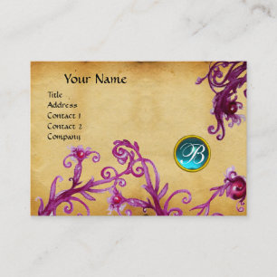 MAGIC BERRIES MONOGRAM, Aquamarinblauer Pergament Visitenkarte