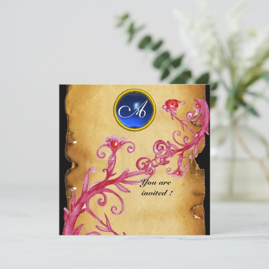 MAGIC BERRIES MONOGRAM, blau Einladung (Stehend Vorderseite)