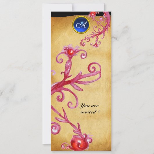 MAGIC BERRIES MONOGRAM, blau Einladung (Vorderseite)