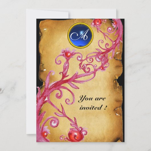 MAGIC BERRIES MONOGRAM, blau Einladung (Vorderseite)