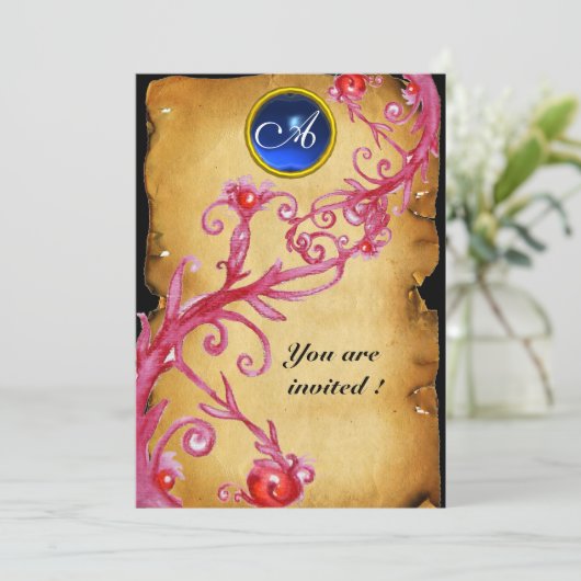 MAGIC BERRIES MONOGRAM, blau Einladung (Stehend Vorderseite)