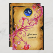 MAGIC BERRIES MONOGRAM, blau Einladung (Vorne/Hinten)