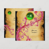 MAGIC BERRIES MONOGRAM, grün Einladung (Vorne/Hinten)
