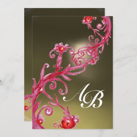 MAGIC BERRIES MONOGRAM lila-grau Einladung (Vorne/Hinten)