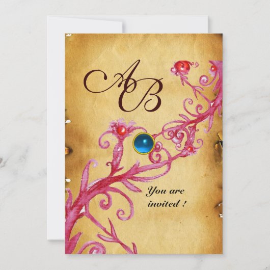MAGIC BERRIES MONOGRAM Parchire Blue Saphiire Einladung (Vorderseite)