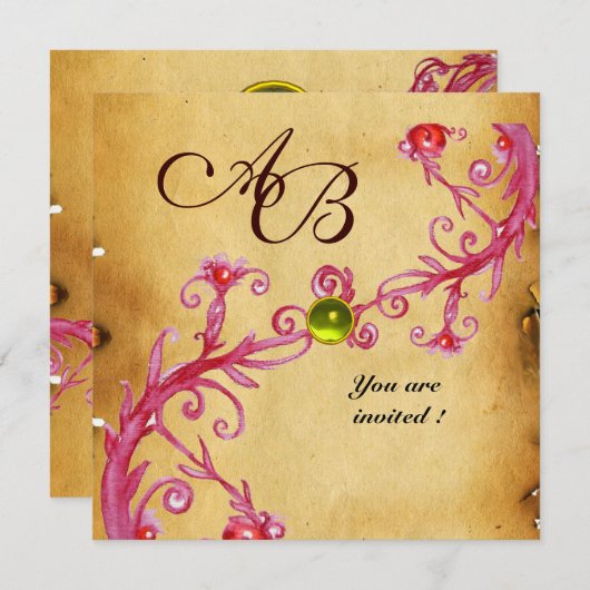 MAGIC BERRIES MONOGRAM Parchment Gelbes Topaz Einladung (Vorne/Hinten)