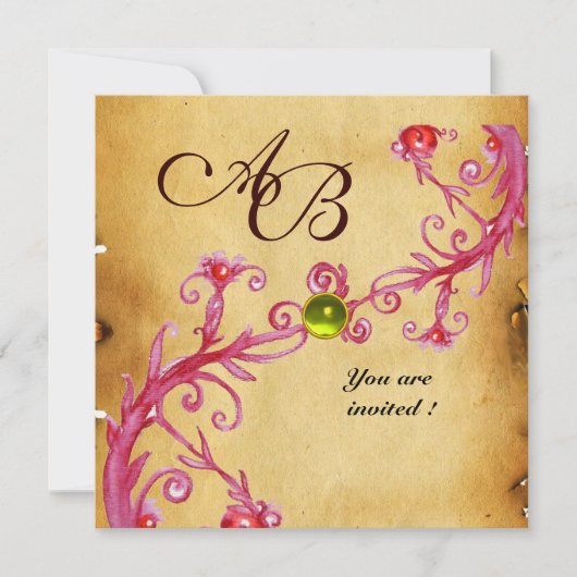 MAGIC BERRIES MONOGRAM Parchment Gelbes Topaz Einladung (Vorderseite)