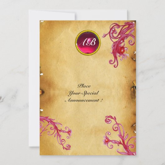 MAGIC BERRIES MONOGRAM Parchment Red Ruby Einladung (Rückseite)