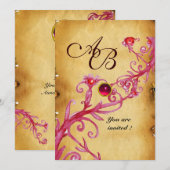 MAGIC BERRIES MONOGRAM Parchment Red Ruby Einladung (Vorne/Hinten)