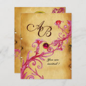 MAGIC BERRIES MONOGRAM Parchment Red Ruby Einladung (Vorne/Hinten)