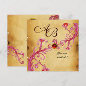MAGIC BERRIES MONOGRAM Parchment Red Ruby Einladung (Vorne/Hinten)