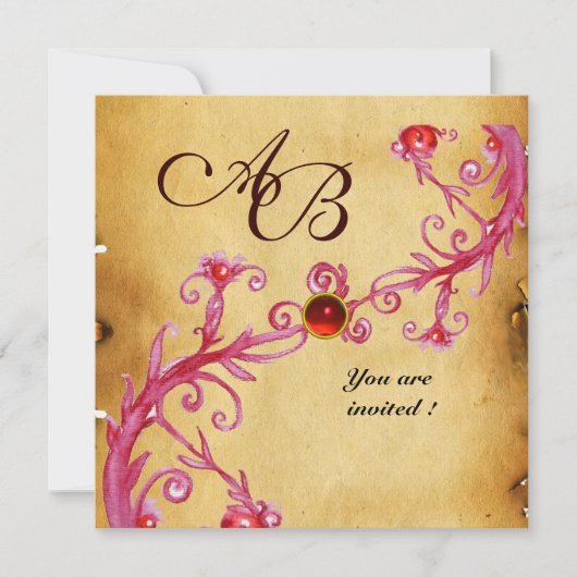 MAGIC BERRIES MONOGRAM Parchment Red Ruby Einladung (Vorderseite)