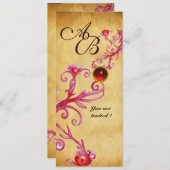 MAGIC BERRIES MONOGRAM Parchment Red Ruby Einladung (Vorne/Hinten)