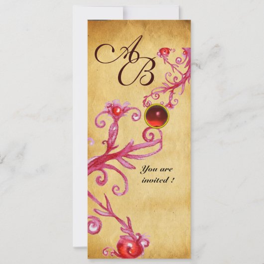 MAGIC BERRIES MONOGRAM Parchment Red Ruby Einladung (Vorderseite)