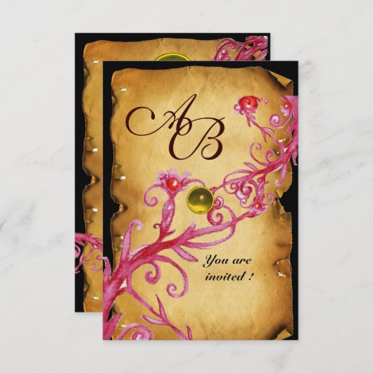 MAGIC BERRIES MONOGRAM-Pergament Gelbe uAwg Einladung (Vorne/Hinten)