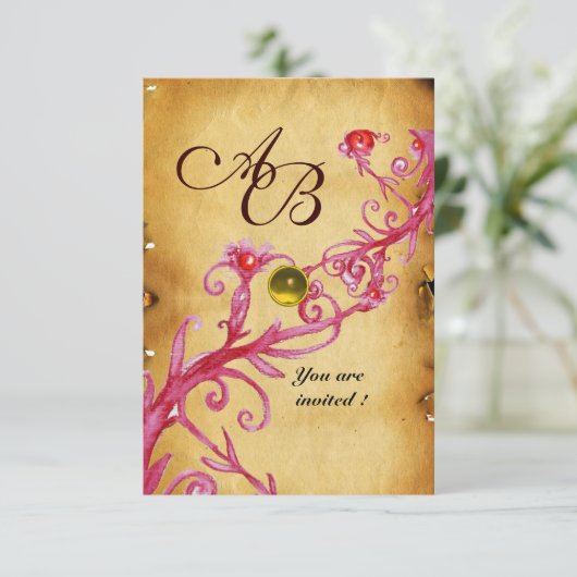 MAGIC BERRIES MONOGRAM-Pergament Gelbe uAwg Einladung (Stehend Vorderseite)