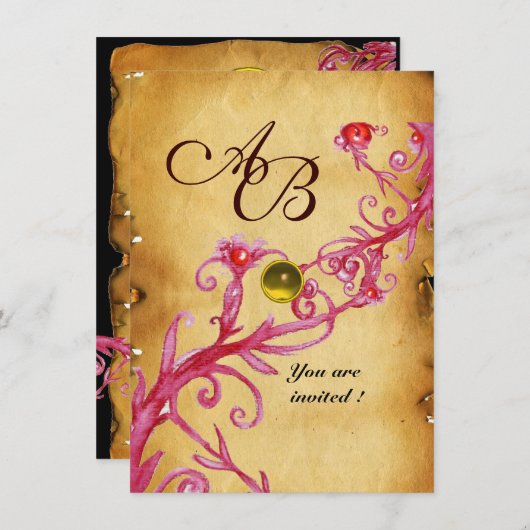MAGIC BERRIES MONOGRAM-Pergament Gelbe uAwg Einladung (Vorne/Hinten)
