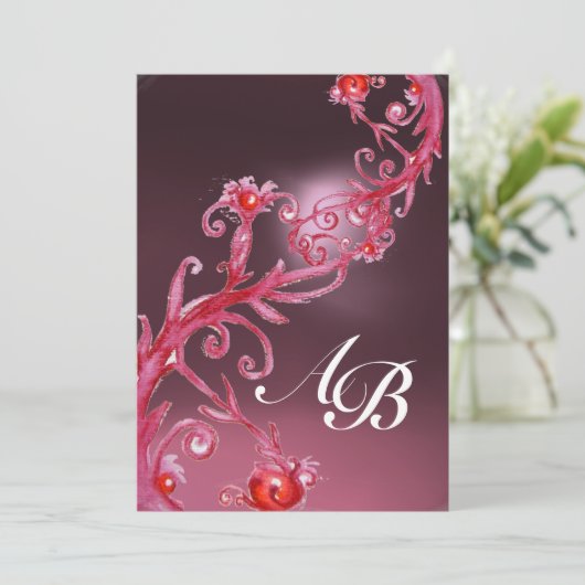 MAGIC BERRIES, MONOGRAM pnk amethyst rot Einladung (Stehend Vorderseite)