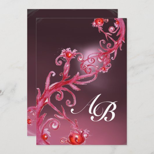 MAGIC BERRIES, MONOGRAM pnk amethyst rot Einladung (Vorne/Hinten)