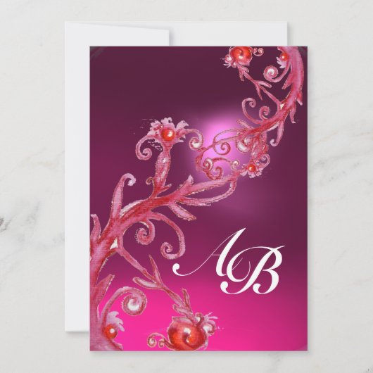 MAGIC BERRIES, MONOGRAM, rosa Amethystrot Einladung (Vorderseite)