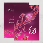 MAGIC BERRIES, MONOGRAM, rosa Amethystrot Einladung (Vorne/Hinten)