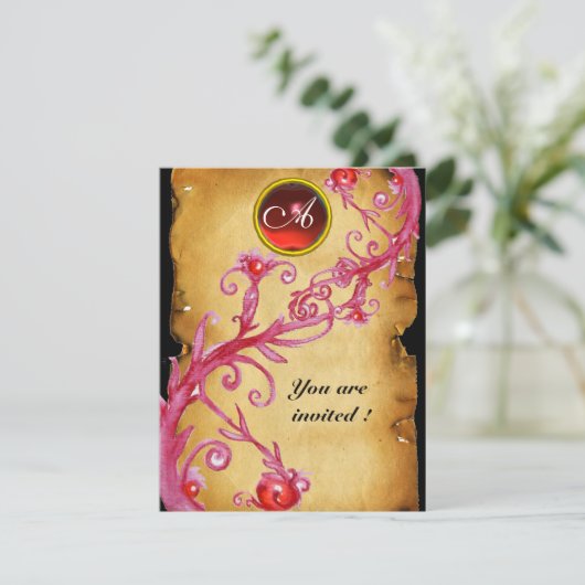 MAGIC BERRIES MONOGRAM, rot Einladung (Stehend Vorderseite)