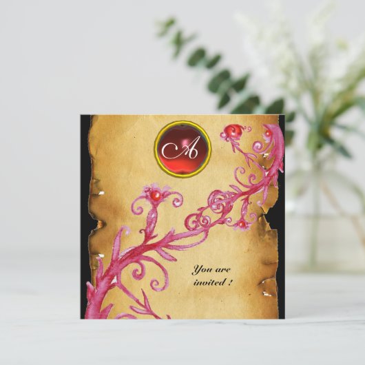 MAGIC BERRIES MONOGRAM, rot Einladung (Stehend Vorderseite)