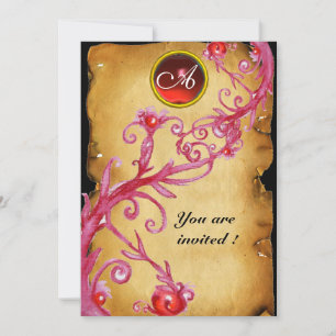 MAGIC BERRIES MONOGRAM, rot Einladung