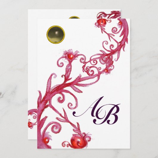 MAGIC BERRIES, MONOGRAMM, lila schwarz, grau Einladung (Vorne/Hinten)