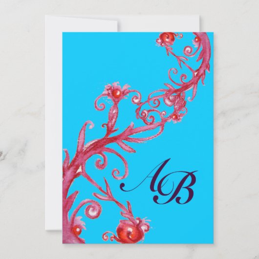 MAGIC BERRIES, MONOGRAMM red blu Einladung (Vorderseite)