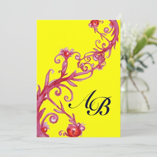 MAGIC BERRIES, MONOGRAMM, rot gelb Einladung (Stehend Vorderseite)