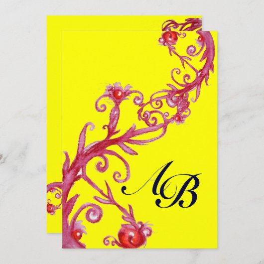 MAGIC BERRIES, MONOGRAMM, rot gelb Einladung (Vorne/Hinten)