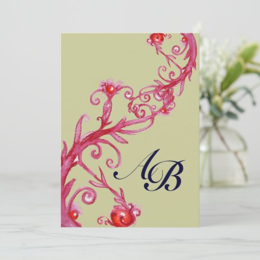MAGIC BERRIES, MONOGRAMM, rot gelb Einladung (Stehend Vorderseite)