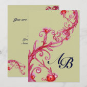 MAGIC BERRIES, MONOGRAMM, rot gelb Einladung (Vorne/Hinten)