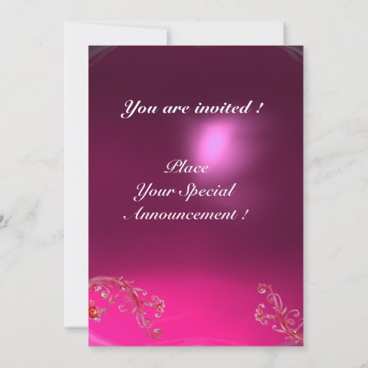 MAGIC BERRIES, MONOGRAMM, roter Rubinfuchsienweiß Einladung (Rückseite)