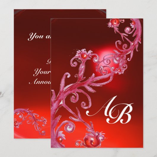MAGIC BERRIES, MONOGRAMM, roter Ruby Einladung (Vorne/Hinten)