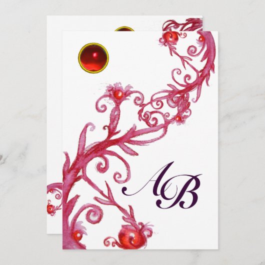 MAGIC BERRIES, MONOGRAMM, roter Ruby Einladung (Vorne/Hinten)