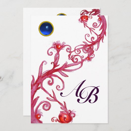 MAGIC BERRIES, MONOGRAMM-Roter Saphir Einladung (Vorne/Hinten)